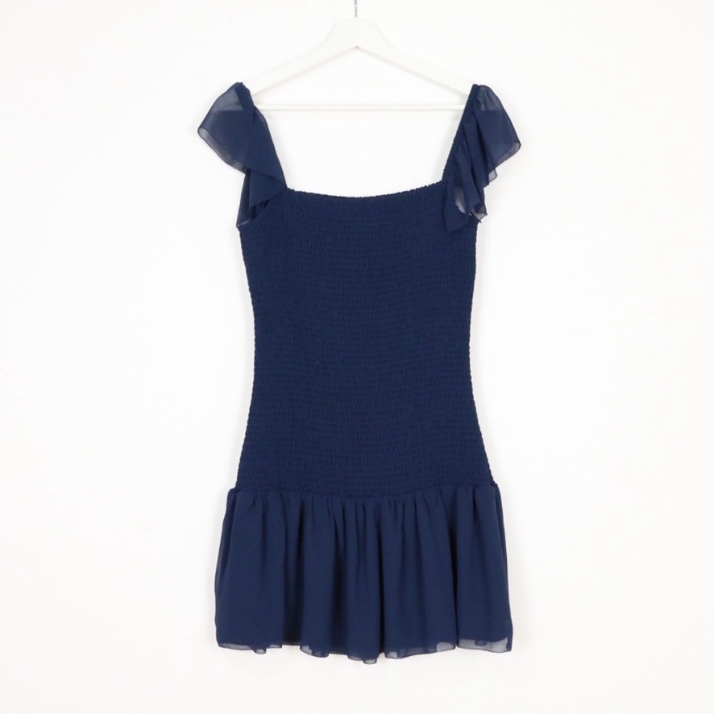 Aritzia Wilfred Eldorado Smocked Dress Navy NWT